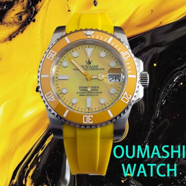 Oumashi watch Luxury men's watch NH35 watch diver shell rubber strap style sapphire glass stainless steel buckle C3 green light