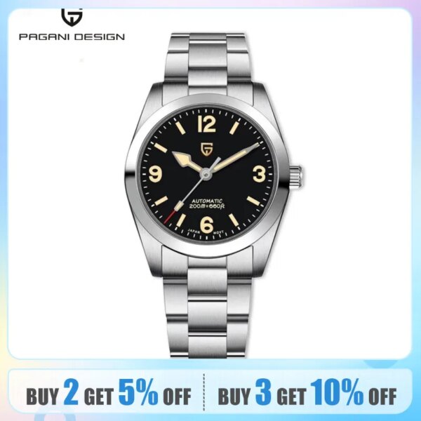 PAGANI DESIGN 2024 New 36MM Men Automatic Mechanical Watches NH35 Sapphire Stainless Steel AR Coating 20Bar Clock Watch for Men