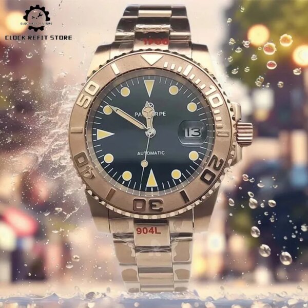 PARNSRPE-Men's Rose Gold Automatic Mechanical Watch Business Luxury Wristwatch Magnified Calendar Aseptic Dial Men's Watch