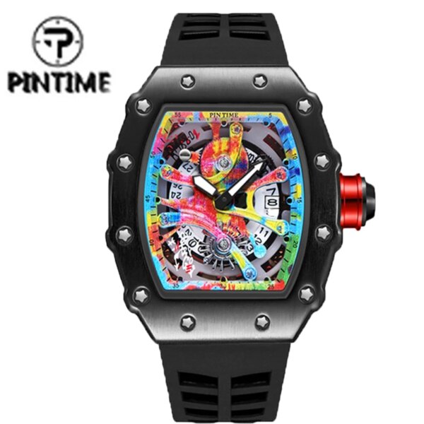 PINTIME Fashion Watches Men Hip Hop Sports Man Watch Male Silicone Rubber Strap Tonneau Clock  Reloj Hombre Relogio Masculino