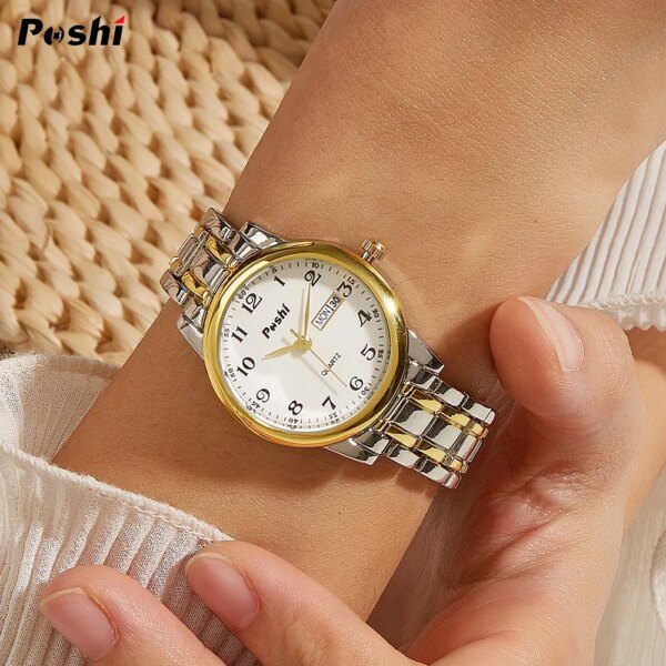 POSHI Luxury Ladies Dress Watch Luminous Waterproof Week Date Woman Wristwatch Stainless Steel Women Quartz Watches Clock Gifts