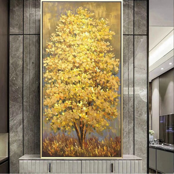 Palette Knife Money Tree 100% Hand Painted Modern Abstract Oil Painting on Canvas Wall Art for Living Room Home Decor No Frame