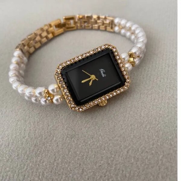 Pearls Bracelet Quartz Watches for Wrist Gold High-end Luxury Vintage Accessories for Women Watch