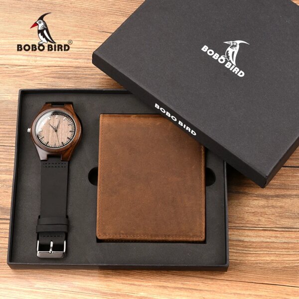 Personalized Bifold Wallet and Wooden Watches for Men Engraved Family Gift for Son Dad