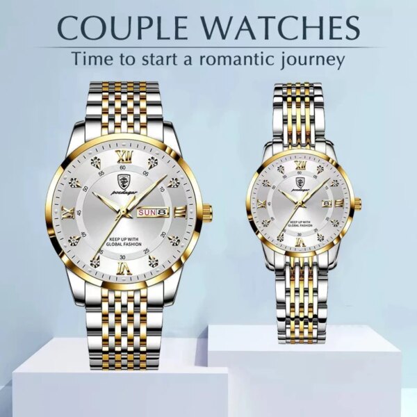 Poedagar Watch Sets for Her and Him Top Brand Luxury Waterproof Stainless Steel Women Men Couple Items for Lovers Reloj Hombre