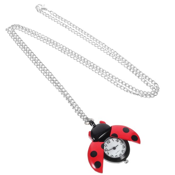 Popetpop Watches Girl Watch Childrens Animal Pocket Watch Necklace Cute Red Ladybug Pocket Watch Chain Sweater Pendant Necklace