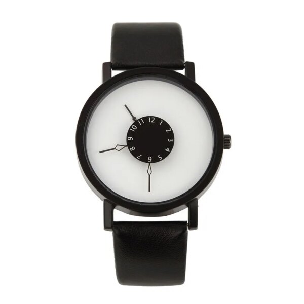 Popular New Concept Personality Reverse Pointer Women and Man Watch  Version Simple Black White Couple Belt Quartz Wristwatch