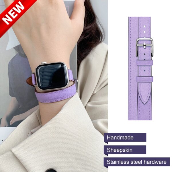 [Promotion] 2024 New Leather Double Tour Band For Apple Watch Utral 2 Iwatch Series 9 8 7 6 Se 5 Strap Fashion Women 14mm Width