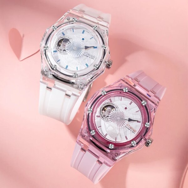 RONMAR Heartbeat Mechanical Acrylic Women Watch Luxury Sparkling Sport Ladies Wristwatch Holiday Gift Couples relojes Watches