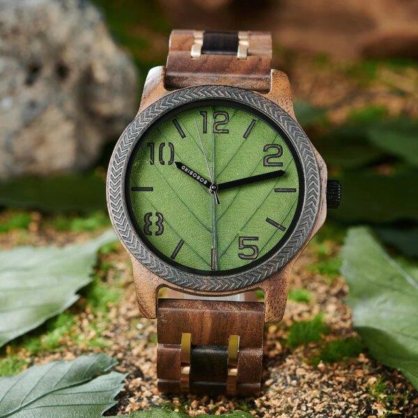 Real Leaf Face Watch BOBO BIRD Nature Wood Watch Men's Quartz Wristwatches Great Gift For Men Timepiece Custom Dropshipping