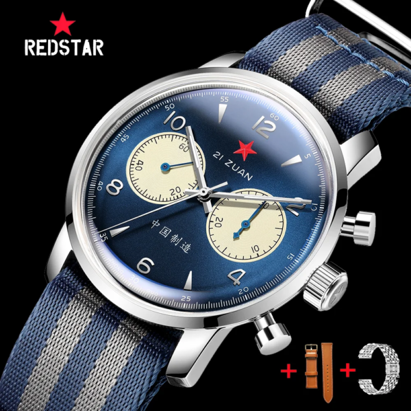 Red Star 42mm 1963 Chronograph Men Watch Pilot Original Seagull ST19 Movement Gooseneck Mechanical Wristwatch 3D Sapphire Clock