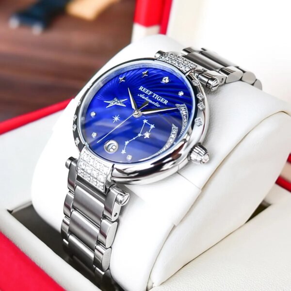 Reef Tiger/RT Top Brand Luxury Women Watch Ceramic Bracelet Diamond Automatic Mechanical Shell Watches Clock RGA1592