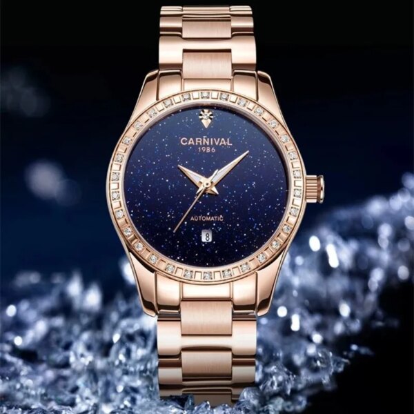 Relogio Feminino CARNIVAL Mechanical Watch for Women Brand Luxury Rose Gold Automatic Wrist Watches Waterproof Clock Reloj Mujer