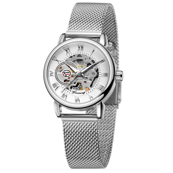 Reloj Mujer Forsining Ladies Watch 2023 Luxury Womens Skeleton Watch Silver Bracelet Waterproof Mechanical Watch Gift for Women