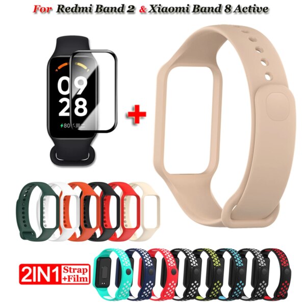 Replacement Watch Strap For Xiaomi Smart Band 8 Active Strap Silicone Strap For Redmi Smart Band 2 Strap Bracelet