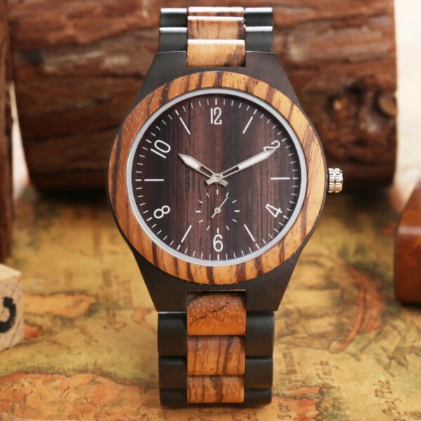 Retro Men's Quartz Full Wooden Mixed Color Wood Watch for Men Simple Seconds Dial Adjustable Band Clock Male reloj para hombre