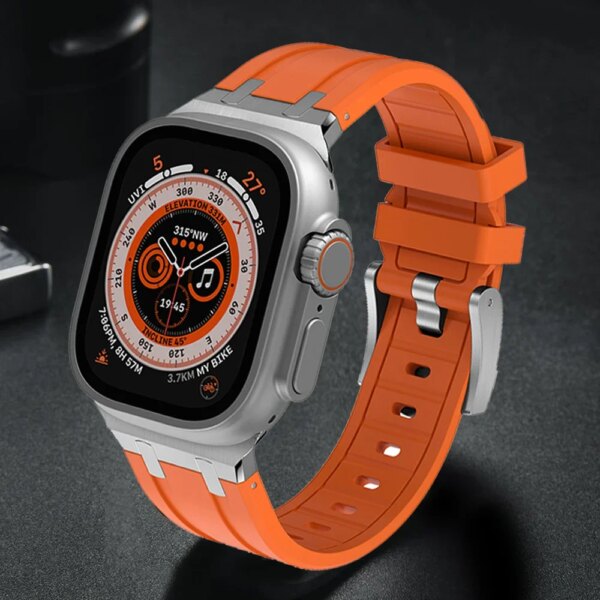 Rubber Soft Strap For Apple Watch Ultra 2 1 49mm 45mm 44mm Sport Modification Kit Band For iWatch Series 9 8 7 6 5 4 se Bracelet