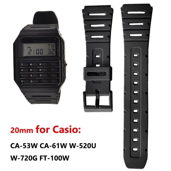 Rubber Sports Watch Strap for Casio CA-53W Calculator Watchband CA-53W CA-61W FT-100W W-520U W-720GWatch Accessories