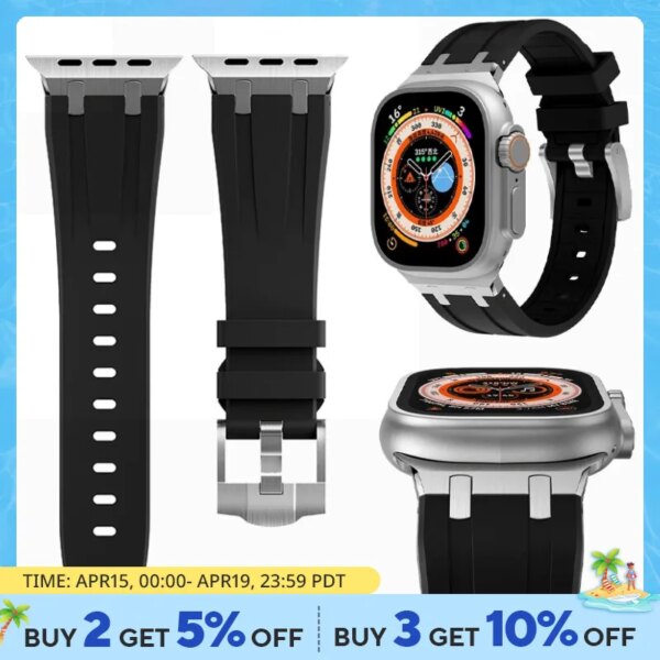 Rubber Strap For Apple Watch Band 49mm 45mm 41mm 44mm 40mm Silicone Sport Bracelet Correa IWatch Series 9 8 Ultra 7 6 WatchBand