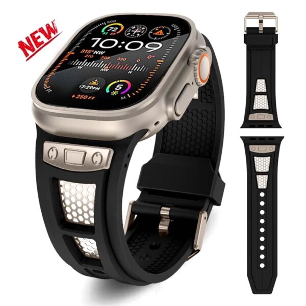 Rubber Strap For Apple Watch Ultra 2 1 49mm 45mm 44mm 42mm Silicone Watch Band For iWatch Series 9 8 SE 7 6 4 5 Sports Bracelet