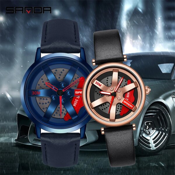 SANDA 1073 1075 Popular Waterproof Men And Women Luminous Sports Car Wheel Watches Korean Fashion Couple Military Wristwatches