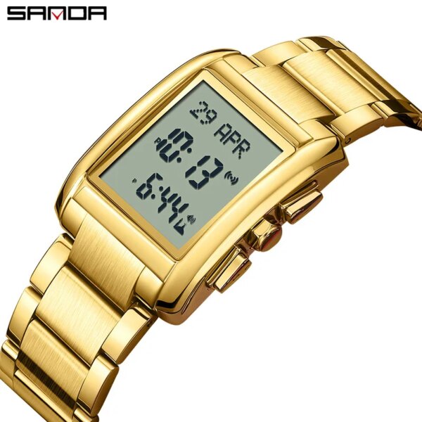 SANDA 6169 6170 Men Electronic Watches Round Square Fashion Luminous Stainless Steel Strap Arabic Tidal Worship Male Wrist Watch