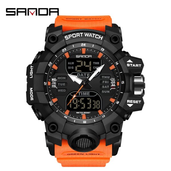 SANDA Men Sports Watches Dual Display Analog Digital LED Electronic Quartz Wristwatches Waterproof Swimming Military Watch