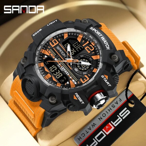 SANDA Military Men Sports Army Watches G style Big Dial Analog Digital Quartz Waterproof Men's Wrist Watch For Man montre homme