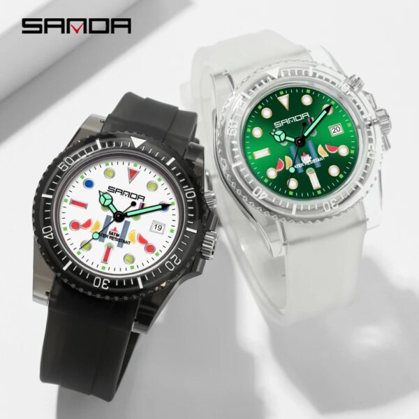 SANDA Simple Quartz Movement Acrylic Couple Watch Fashion Black and White Wristwatch Christmas Gift 2021 New Hot Sale