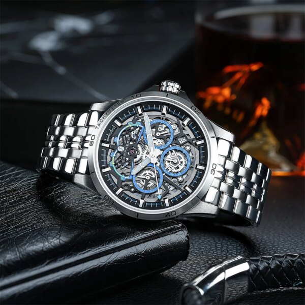 SAPPHERO Sports Watch Men Fashion Trend Stainless Steel Round Watch Luminous Hands Automatic Date Stainless Steel Watch