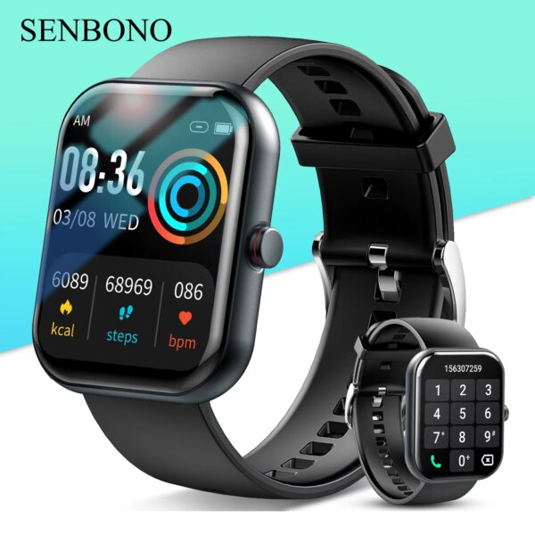 SENBONO New Men's Smart Watch Bluetooth Call 1.91inch Sport Watch Fitness Tracker Waterproof Smartwatch Men Women for Android