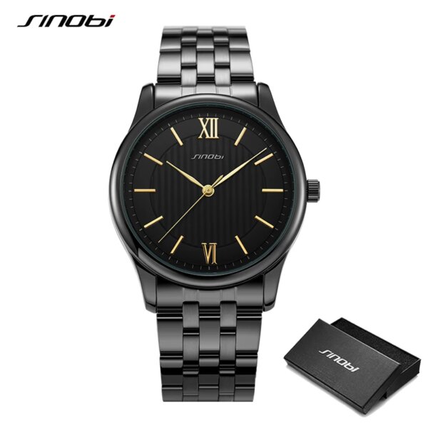 SINOBI Fashion Golden Women Quartz Watches Stainless Steel Strap Watch Female Waterproof Couple Wristwatch Men Lady Clock