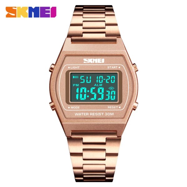 SKMEI 1328 Luxury Women Steel Watches Girl Business Electronic Ladies Clock Outdoor Sport Waterproof Digital Watch 1410 Relogio