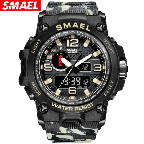 SMAEL New Watches for Men Waterproof Clock Alarm Dual Display Sport  Wristwatch Quartz Digital Military Male Stopwatch 1545D