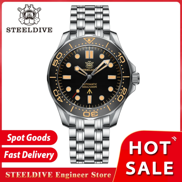 STEELDIVE SD1957 Mechanical Dive Watch Swiss Luminous Ceramic Bezel NH35 Movement 30Bar Waterproof Luxury Retro Men's Wristwatch