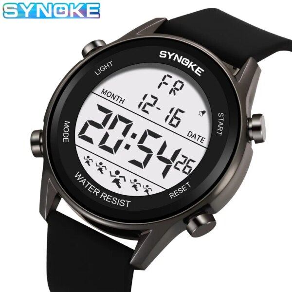 SYNOKE Men Outdoor Sports Multifunctional Waterproof Large Screen Display Luminous LED Digital For Men Fashion Silicon Watch