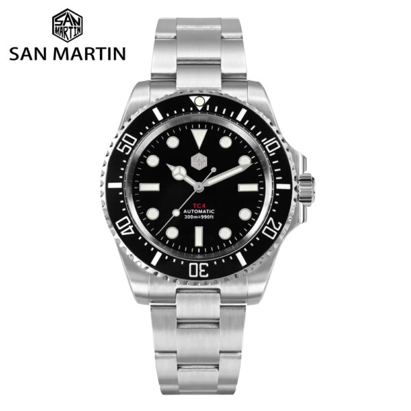 San Martin 40mm Titanium Helium Escape Valve Diving Watches For Men 30Bar Waterproof Luxury Automatic Timepiece BGW-9 SN0111T-A