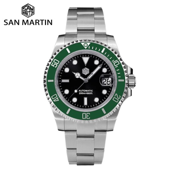 San Martin 41mm Mens Diver Watch Luxury Water Ghost PT5000 SW200 Automatic Mechanical Sapphire Date Cyclops 20Bar BGW-9 Luminous