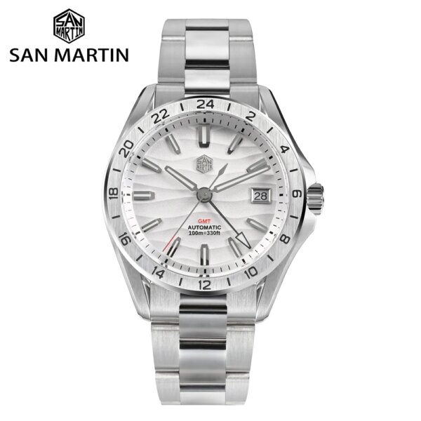 San Martin Design 39mm GMT Men Watch Luxury Business Dress NH34 Mechanical Stainless Steel Wristwatch Date Sapphire 10Bar SN0129