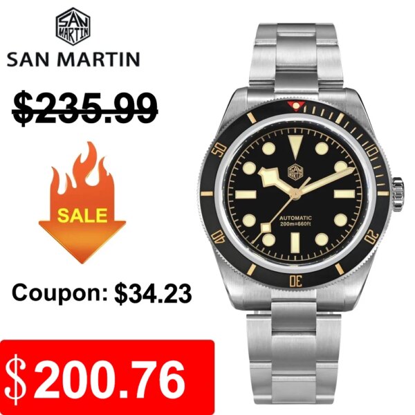 San Martin Upgraded V2 BB58 6200 Limited Edition Watch 120 Clicks Matte Bezel NH35 Automatic Mechanical Wristwatches Sapphire