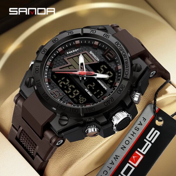 Sanda 6137 2024 Trendy Fashion Men's Led Analog Digital Alarm Wrist Watches Waterproof Outdoor Sports Chronograph Hand Clock