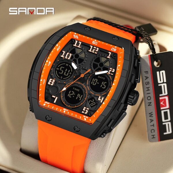 Sanda brand's new electronic watch, digital multifunctional fashion trend men's watch, silicone waterproof alarm clock men's wat