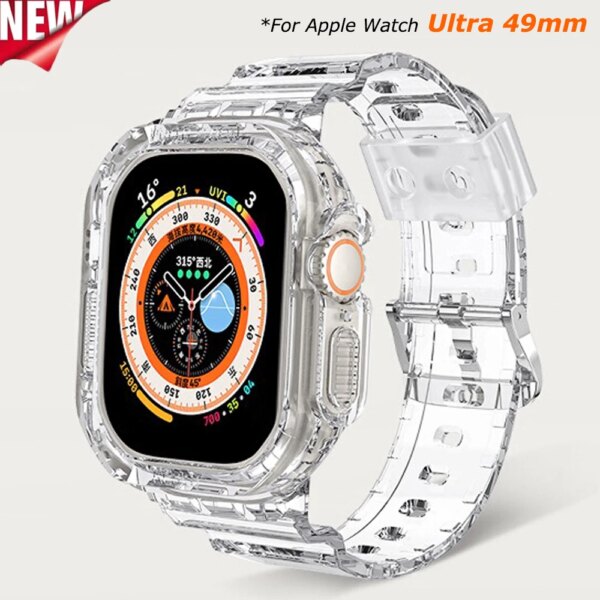 Silicone Case Strap For Apple Watch Ultra 2 49mm Waterproof ULTRA Band For iWatch Series 9 8 7 41 45mm 6 5 4 SE 38 42MM 40 44MM