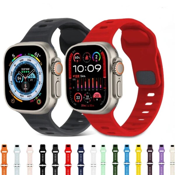 Silicone Strap For Apple Watch Band Ultra2 9 8 7 49mm 45mm 44mm Adjustable Sports Bracelet iWatch 6 5 4 3 SE 41mm 40mm 42mm 38mm