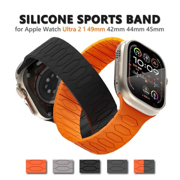 Silicone Strap For Apple Watch Ultra 2 49mm Band 45mm Magnetic Rubber Band For iWatch Series 9 8 7 6 4 5 4 se 44mm 42mm Bracelet