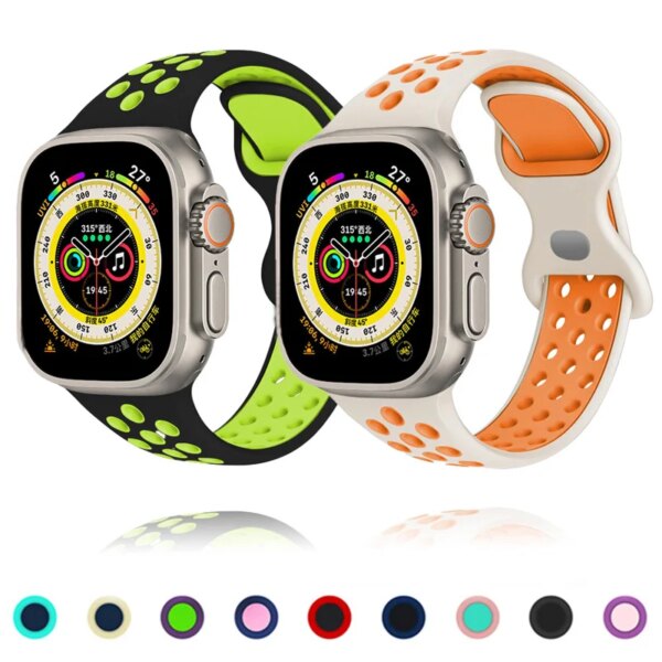 Silicone Strap For Apple Watch Ultra 49mm 41mm 45mm 40mm 44mm 38mm 42mm Sport watchband breathable iWatch series 9 8 7 SE 6  5