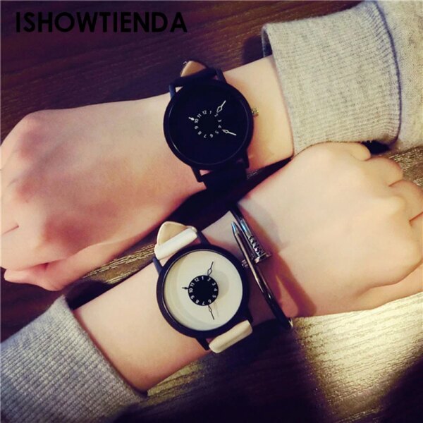 Simple Dial Quartz Watches Ins Fashion White & Black Couple Watches Leather Strap Clock Watch For Girls Men Women Casual