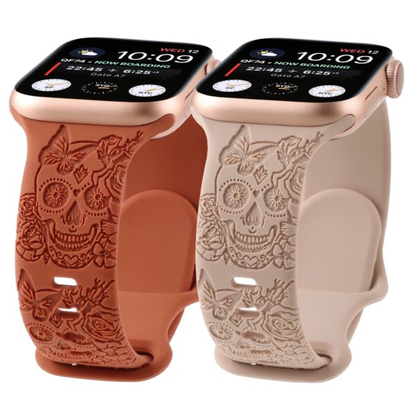 Skull Engraved Band for Apple Watch Ultra 2/1 49mm 45mm 38mm 40mm 41mm Silicone Solo Loop Strap IWatch Series 9/8/7/6/5/4/3/se