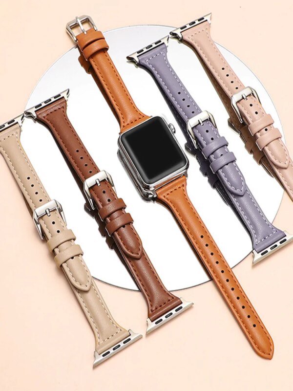 Slim leather strap for Apple Watch band 44mm 40mm/ultra-2 49mm 41mm/45mm 38 42 44 45 mm bracelet iWatch series 9 7 8 SE 6 5 4 3