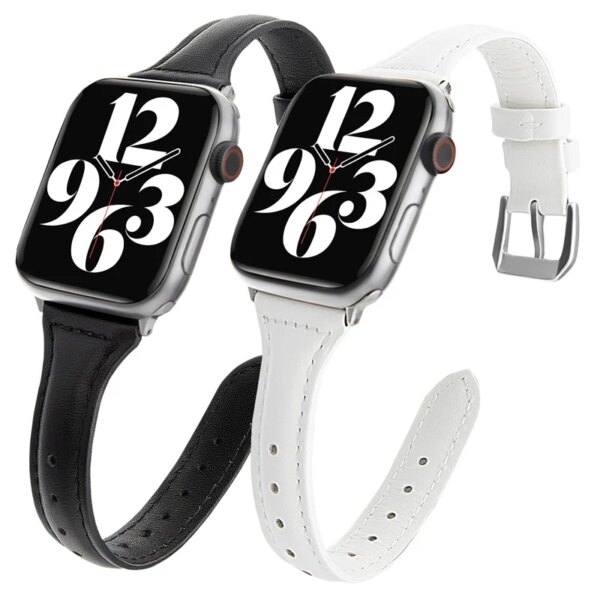 Slim leather strap for Apple Watch band 44mm 40mm/ultra-2 49mm 41mm/45mm correas 44 45 mm bracelet iWatch series 9 7 8 SE 6 5 4